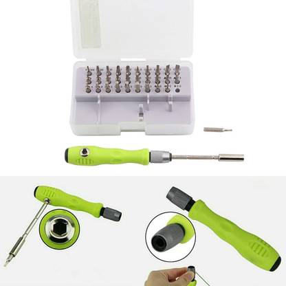 play run 32 in 1 Pocket Size Mini Screwdriver Bit Set with 30 Different Type Bits and Strong flexible Extension Rod, Repair Tools Kit Set Combination Screwdriver Set for Home Combination Screwdriver Set