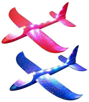 Toyporium Airplane Toy (Pack of 2) - 17.5" Large Throwing Foam Plane, Dual Flight Mode, Aeroplane Gliders, Flying Aircraft, Gifts for Kids,