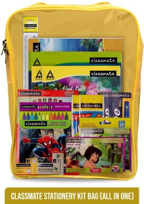 ITC Classmate Full Stationery Kit Bag - Notebook, Crayons, Eraser, Scale, Sharpener, Sketch Pen, Oil Pastel, Drawing Book, Octane Color Burst Pen, Mechanical Pencil, Scrapbook, Octane Glide Ball Pen
