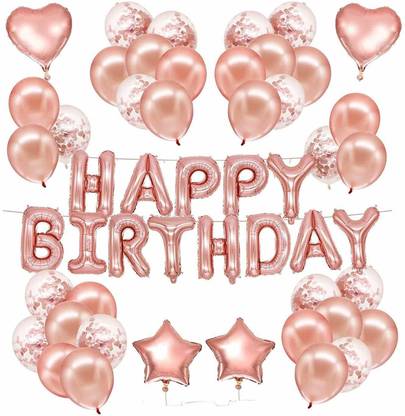 Prihit Rose Gold Birthday Decorations Items 37Pcs Combo Set