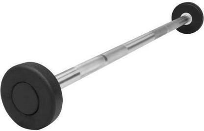 WiseGenes 15 Kg Fixed Weight Straight Bar|Rubber Head Fixed Weight Steel Barbell Weight Lifting Bar