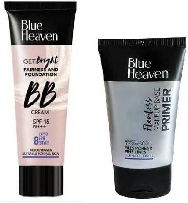 BLUE HEAVEN Get Bright Fairness and Foundation BB Cream ( SHADE - HONEY ) & Makeup Base Primer - Oil Free