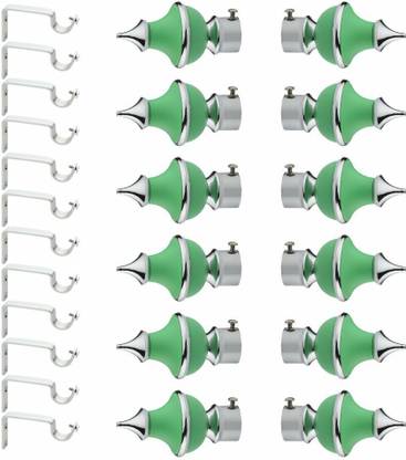 GLOXY Silver, Green Rod Rail Bracket, Curtain Knobs, Curtain Hooks, Curtain Rods Metal