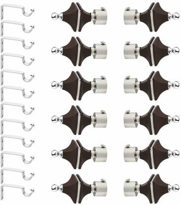 GLOXY Silver, Black Rod Rail Bracket, Curtain Knobs, Curtain Hooks, Curtain Rods Metal