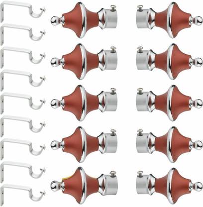 GLOXY Silver, Maroon Rod Rail Bracket, Curtain Knobs, Curtain Hooks, Curtain Rods Metal