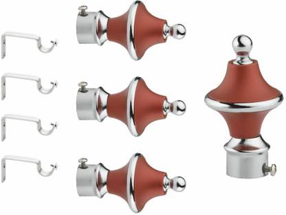 GLOXY Silver, Maroon Rod Rail Bracket, Curtain Knobs, Curtain Hooks, Curtain Rods Metal