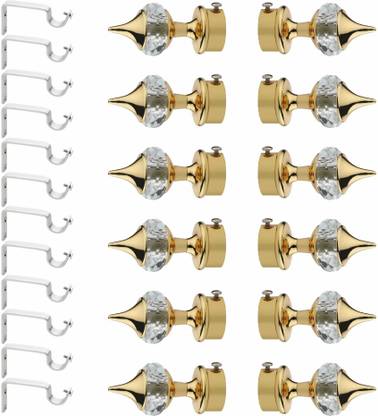 GLOXY Gold Rod Rail Bracket, Curtain Knobs, Curtain Hooks, Curtain Rods Metal