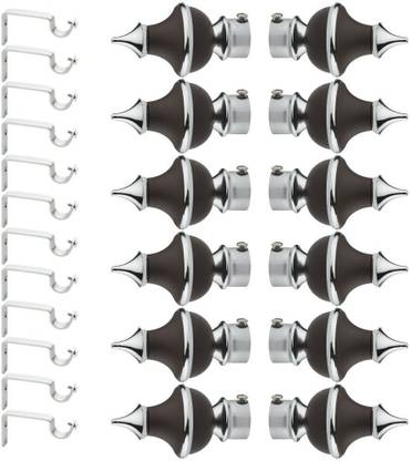 GLOXY Silver, Black Rod Rail Bracket, Curtain Knobs, Curtain Hooks, Curtain Rods Metal