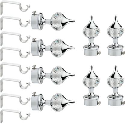 GLOXY Silver Rod Rail Bracket, Curtain Knobs, Curtain Hooks, Curtain Rods Metal
