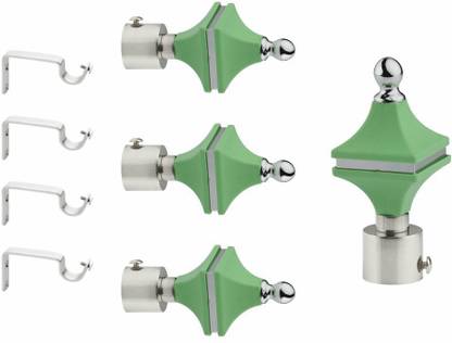 GLOXY Silver, Green Rod Rail Bracket, Curtain Knobs, Curtain Hooks, Curtain Rods Metal