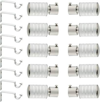 GLOXY Silver, Grey Rod Rail Bracket, Curtain Knobs, Curtain Hooks, Curtain Rods Metal