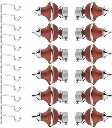 GLOXY Silver, Maroon Rod Rail Bracket, Curtain Knobs, Curtain Hooks, Curtain Rods Metal