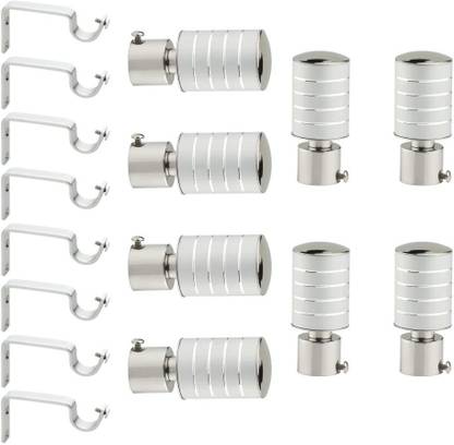 GLOXY Silver, Grey Rod Rail Bracket, Curtain Knobs, Curtain Hooks, Curtain Rods Metal