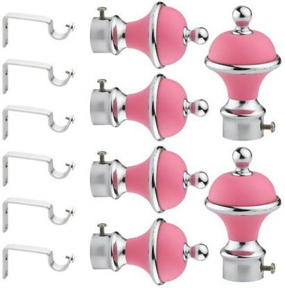 GLOXY Silver, Pink Rod Rail Bracket, Curtain Knobs, Curtain Hooks, Curtain Rods Metal