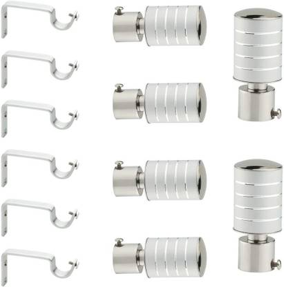 GLOXY Silver, Grey Rod Rail Bracket, Curtain Knobs, Curtain Hooks, Curtain Rods Metal