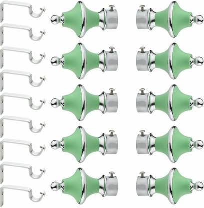 GLOXY Silver, Green Rod Rail Bracket, Curtain Knobs, Curtain Hooks, Curtain Rods Metal