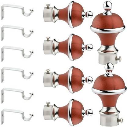 GLOXY Silver, Maroon Rod Rail Bracket, Curtain Knobs, Curtain Hooks, Curtain Rods Metal