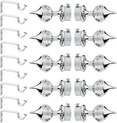 GLOXY Silver Rod Rail Bracket, Curtain Knobs, Curtain Hooks, Curtain Rods Metal