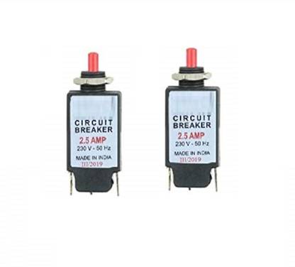 EBRAND ONE Thermal Circuit Breaker Over Load Protector with Push to Reset Switch - Single Pole - 230VAC - 50Hz - Black (2.7 Amp) pack of 2 Power Supply Electronic Hobby Kit