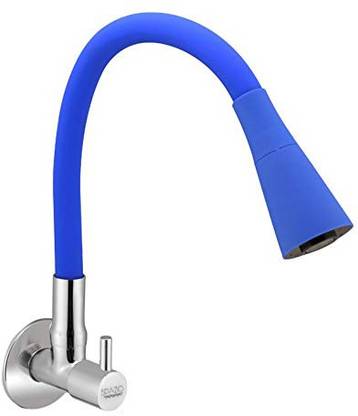 Spazio Solo Flexo Flexible Sink Faucet - Flxo Play (with 360 Degree Flexible Silicon Hose & Dual Flow Pattern) Hot/Cold Water Tap With Wall Flange - Blue Bib Tap Faucet