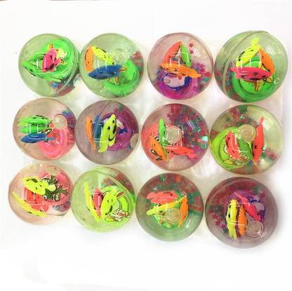 PTCMart LED Light Glitter Bouncy Balls with Colorful Fish, Confetti and LED Flasher (Party Favor,set-of-12PS) Softball