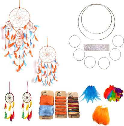 DULI DIY Dream Catcher Kit Make up to 4 Dream Catchers 1 Large 3-Ring,1 Medium Size and 2 Multicolor Small Wall Hanging, Wall Decor, Home Decor, Craft Games, DIY Games(Large)