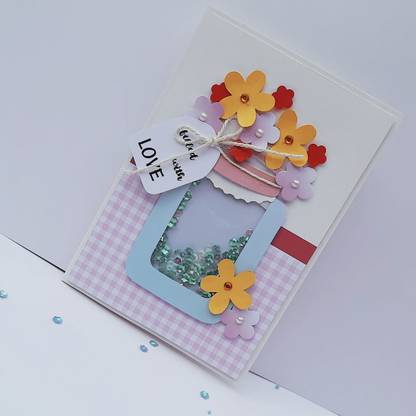 Chandrans Creation Mini Flower Jar Shaker Handmade Greeting Card