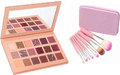 Virago it's shine time COMBO OF PREMIUM MULTI SHADES 18 COLOUR HD NUDE EDITION EYE SHADOW PALETTE AND HIGH QUALITY SET OF 7 ESSENTIAL MAKE UP FOUNDATION BRUSHES/ EYESHADOW BRUSH/ EYELINER BRUSH