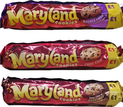 Maryland Choc chip, Double Choc Chip, Choc Chi & Hazelnut, Combo flavoured Cookies , (Pack of 3), 200G Each Cookies Biscuit
