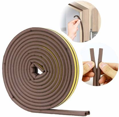 Bellveen D Shaped (Brown) Self-Adhesive EPDM Doors and Windows Foam Seal Strip Soundproofing Collision Avoidance Rubber Weatherstrip 6 Meter (2 x 3 M = 6 Meter)-1 pcs 6 m Single Sided Tape