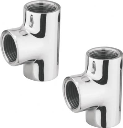 RUHE Full Brass 2 Inch TEE Connector for Pipe Fittings Set of 2 (Chrome Finish) 3-Way Tee Pipe Joint
