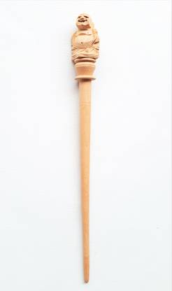 Jain Export Hand carved Laughing Buddha Natural wood Hairstick Bun Stick