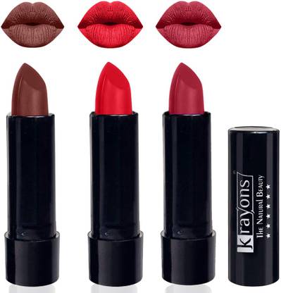 KRAYONS Cute Pop Matte Lipstick, Waterproof, Longlasting (Pack of 3)