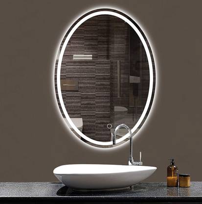 OriginMirror Oval Led Mirror Oval5mm Polished Environmental Silver Mirror Oval LED Lighted Bathroom Mirror Modern Touch Dimmable Wall Mirror With Dimmer And Lights Lighted Mirror