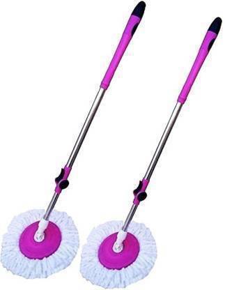 जिमदार Superior Quality Combo Set 360 Degree Magic Spin Steel Stick, Mopping Mop Rod (Pink) Wet & Dry Mop (Pink) मोप रोड