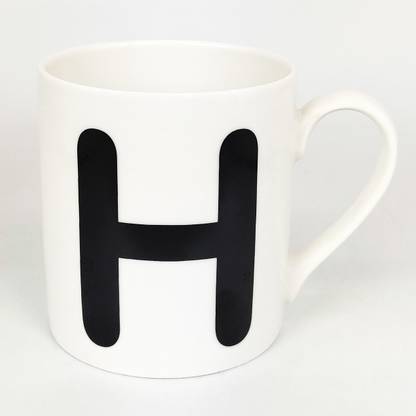DANDY LINES ASH MUG (Letter H) {380ml, Pack of 1} Bone China Coffee Mug