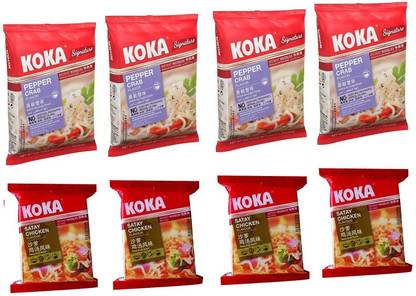 KOKA Satay Chicken & Pepper Crab Flavour Instant Noodles (Imported) -(Pack of 8) Instant Noodles Non-vegetarian