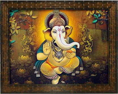 K K CREATIONS Lord Ganesh Painting Digital Reprint 8 inch x 10 inch Painting