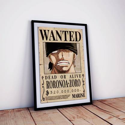 Zoro Bounty Wanted Poster with Frame for Room and Home Decor Fine Art Print
