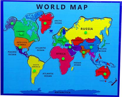 Johnnie Boy World Map with Knobs and Countries Wooden Learning and Educational Puzzle Board Toys for Kids