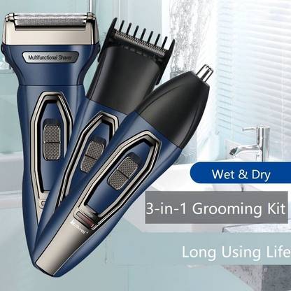 behtreen Wet & Dry Waterproof 3 in 1 Grooming Kit Trimmer Shaver 595 Razor Electric Rechargeable Battery Operated All in One Trimmer Razor Clipper - Operating Trimmer 60 min  Runtime 4 Length Settings