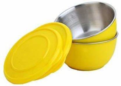 abviral Stainless Steel Serving Bowl Ab Viral Plastic Coated Microwave Safe Stainless Steel yellow Bowls (Set of 2) 14 cm.