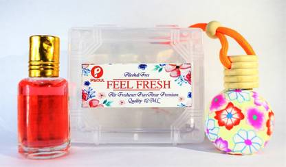 PSOUL Lotus Car Freshener Refill (FEEL FRESH) Car Air Freshner Mix Colourfull Print Rubber Hanging Bottle With Combo One Perfume Glass Bottle 12ml