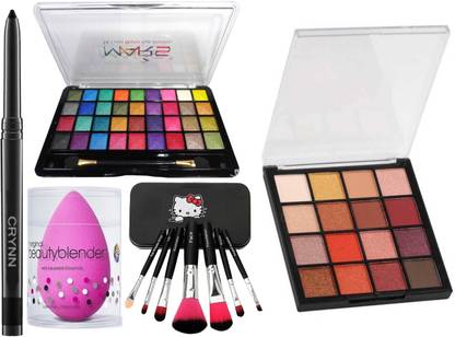 Crynn Smudge Proof Waterproof Rosedale Kajal & Professional Set of 7 Makeup Brush & Mars 36 Velvet Eyeshadow Palette & Powdered Blender Sponge Puff & Hilary Rhoda Glam Perfect Eyeshadow Palette
