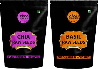 Urban Organics Combo of Chia Seeds and Basil Seeds/Bapchi/Sabja/Tukmariya (100 gram each) Chia Seeds, Basil Seeds