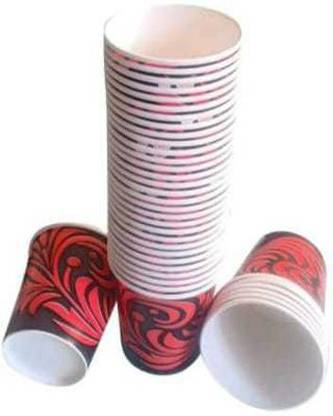 kanta (Pack of 100) 250ml_Red & Black_Floral Printed Disposable Paper Glass Water/Juice Glass