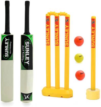 SUNLEY Just Kidding Popular Willow Cricket Bat Size 3 with 2 Wicket Set, 3 Wind Ball Cricket Kit
