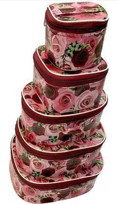 Meher High Quality Multipurpose Set Of 5 Pc Cosmetic Storage Box Vanity Box With Mackup Kit Storage Box / Mackup Organizer Vanity Box (PINK,Red) multi purpose, Vanity Box