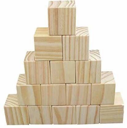 ZYNTIX Blank Wooden Shapes 2 Inch Blocks Square Pieces Embellishment Crafts Toys 15 Pieces Rubber Wood Wood Block