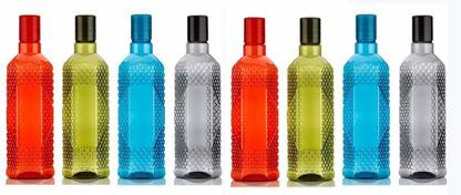 Defex hexagon shape water bottle set of 8 with multicolour (plastic) 1000 ml Bottle